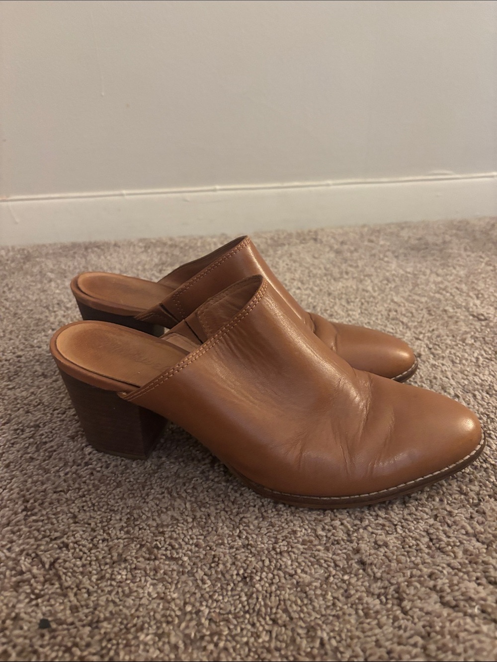 Madewell Tan Leather Block Heel Mule - Classic Slip-On